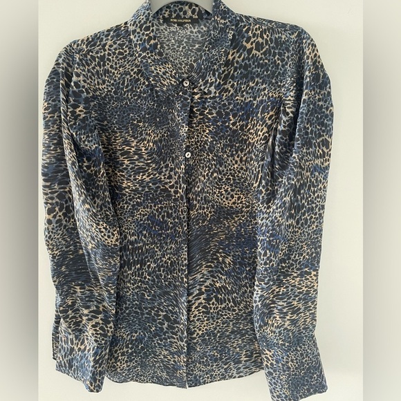 Kobi Halperin Women’s Blouse Size Medium Blue Brown Tan Silk Long Sleeve Silk - Picture 4 of 6